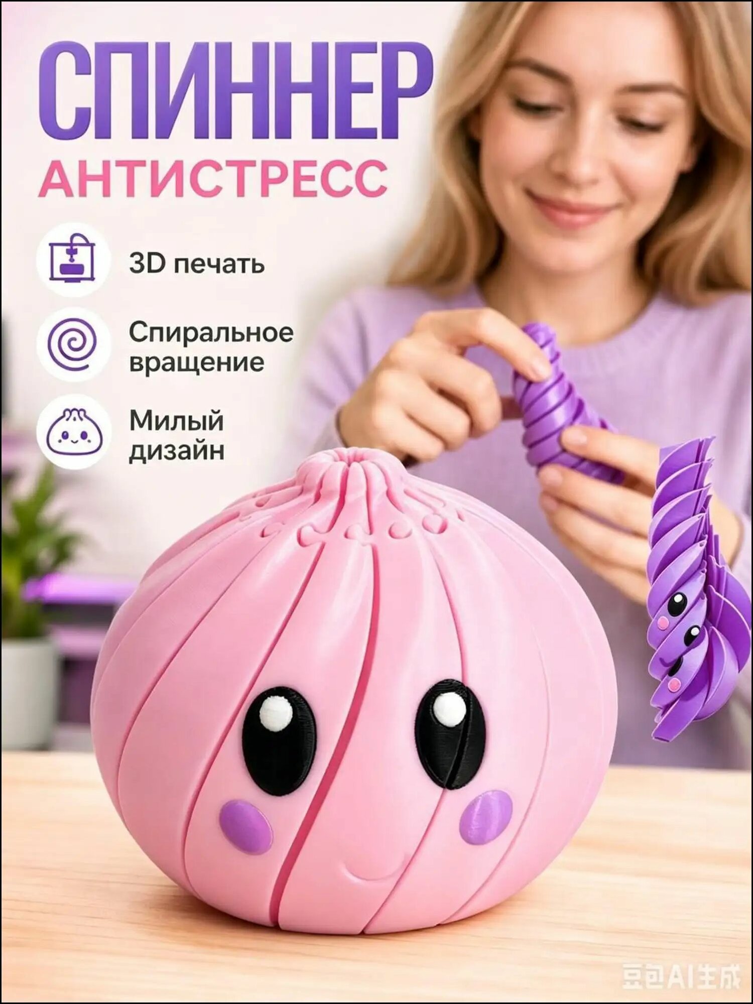 Игрушка-антистресс трансформер баоцзы 3D печать складной шар 1 шт