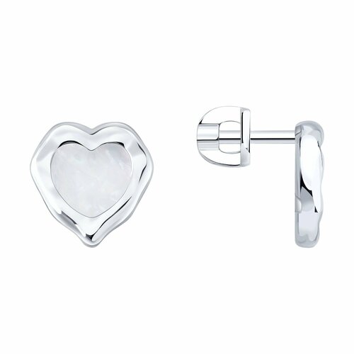 фото Серьги diamant online, серебро, 925 проба, родирование, перламутр, длина 1.1 см, , белый