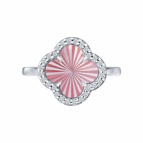 фото Кольцо diamant online, серебро, 925 проба, родирование, фианит, перламутр, размер 17, прозрачный