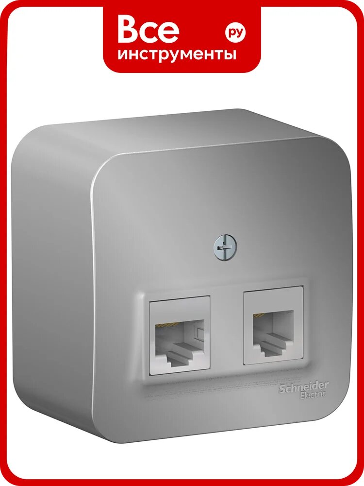 Двойная розетка: компьютерная rj45, кат.5e + телефонная rj11 Systeme Electric Blanca о/у, изол. пл, алюминий BLNIA045113