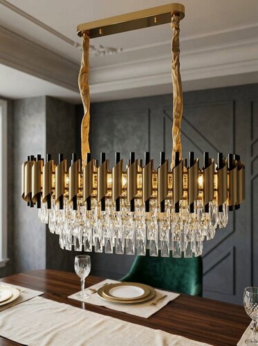 Изображение товара Потолочная хрустальная люстра для гостиной, в спальню, на кухню, в зал, E14, черная золотая, длина 72 см
