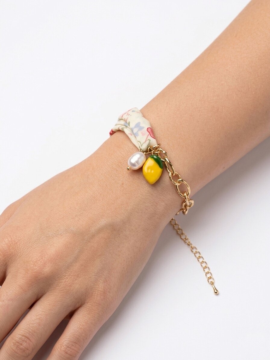 Браслет-цепочка, жемчуг имитация