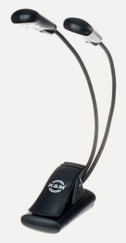 Изображение товара K&M 12246-000-55 Подсветка для нот на прищепке, 4 LED, 2x1700 Lux, питание от 3 батареек ААА, чёрная