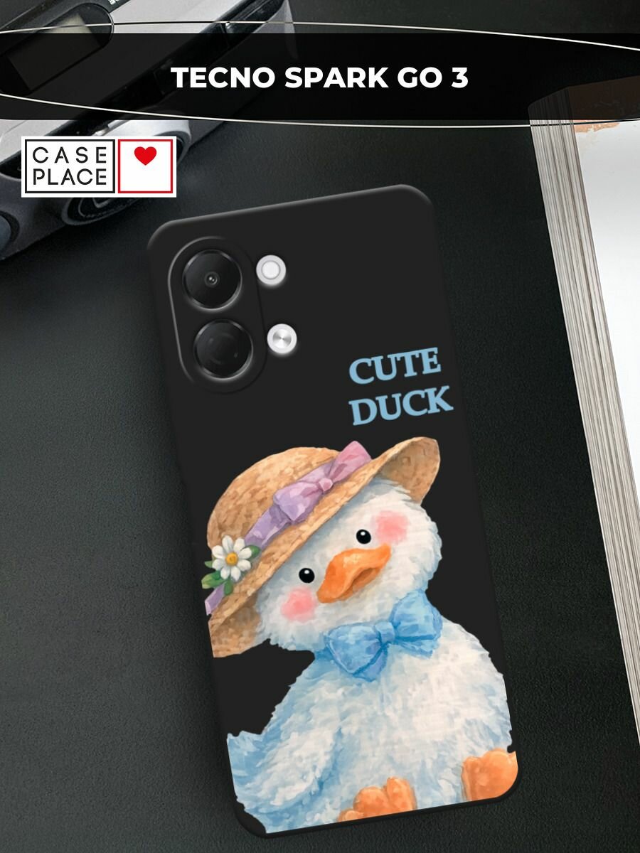 Черный матовый чехол на Tecno Spark Go 3 / Текно Спарк Го 3 с принтом Cute duck