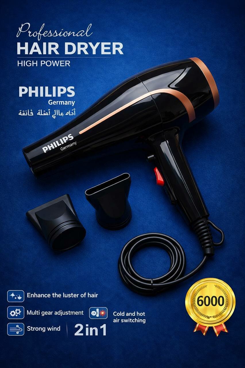 Фен PHILIPS PH 770 , для домашнего использования, 36 см, 100 г, черный