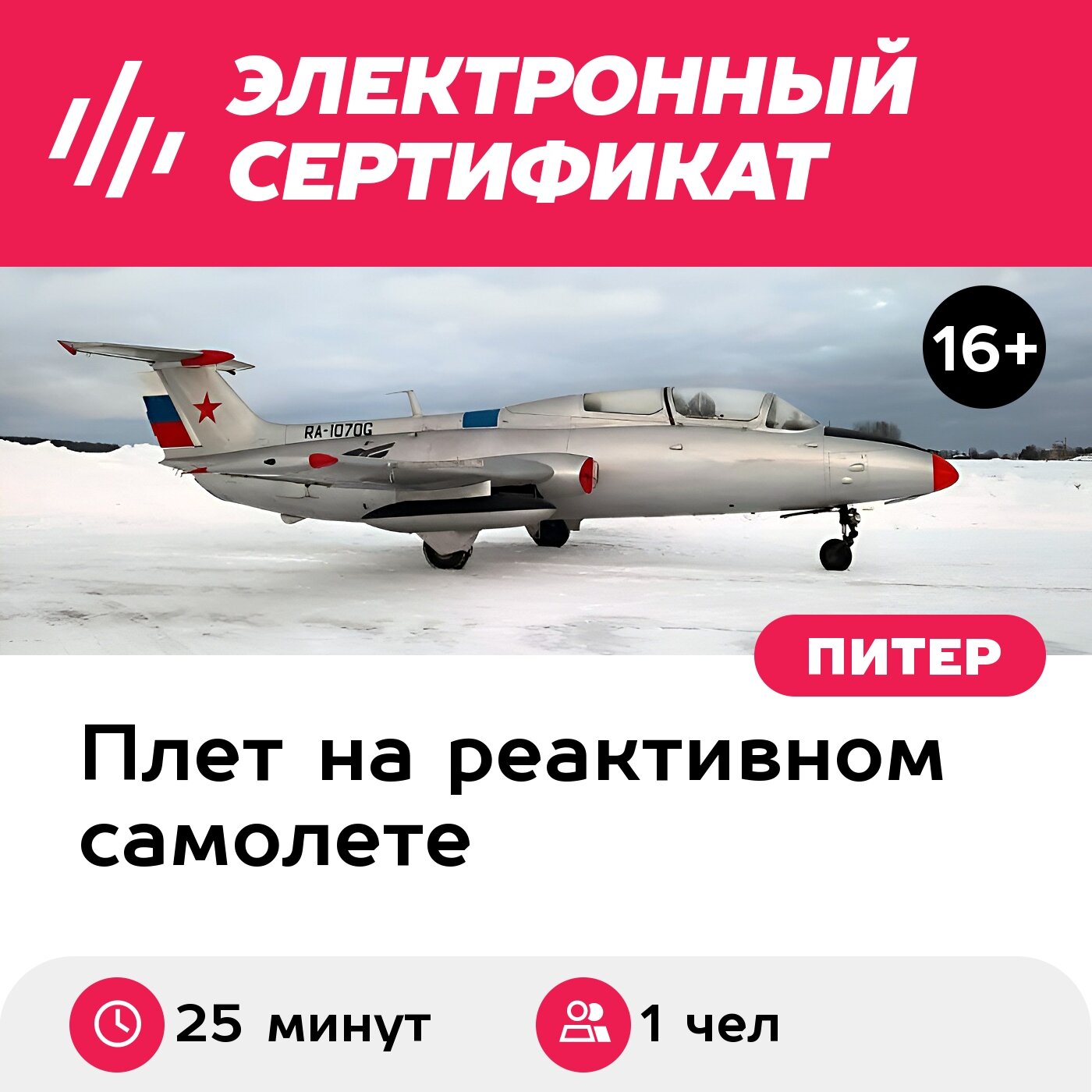 Подарочный сертификат Полет на реактивном самолете Л-29, 1 чел. позади пилота, 25 минут (Сельцо)