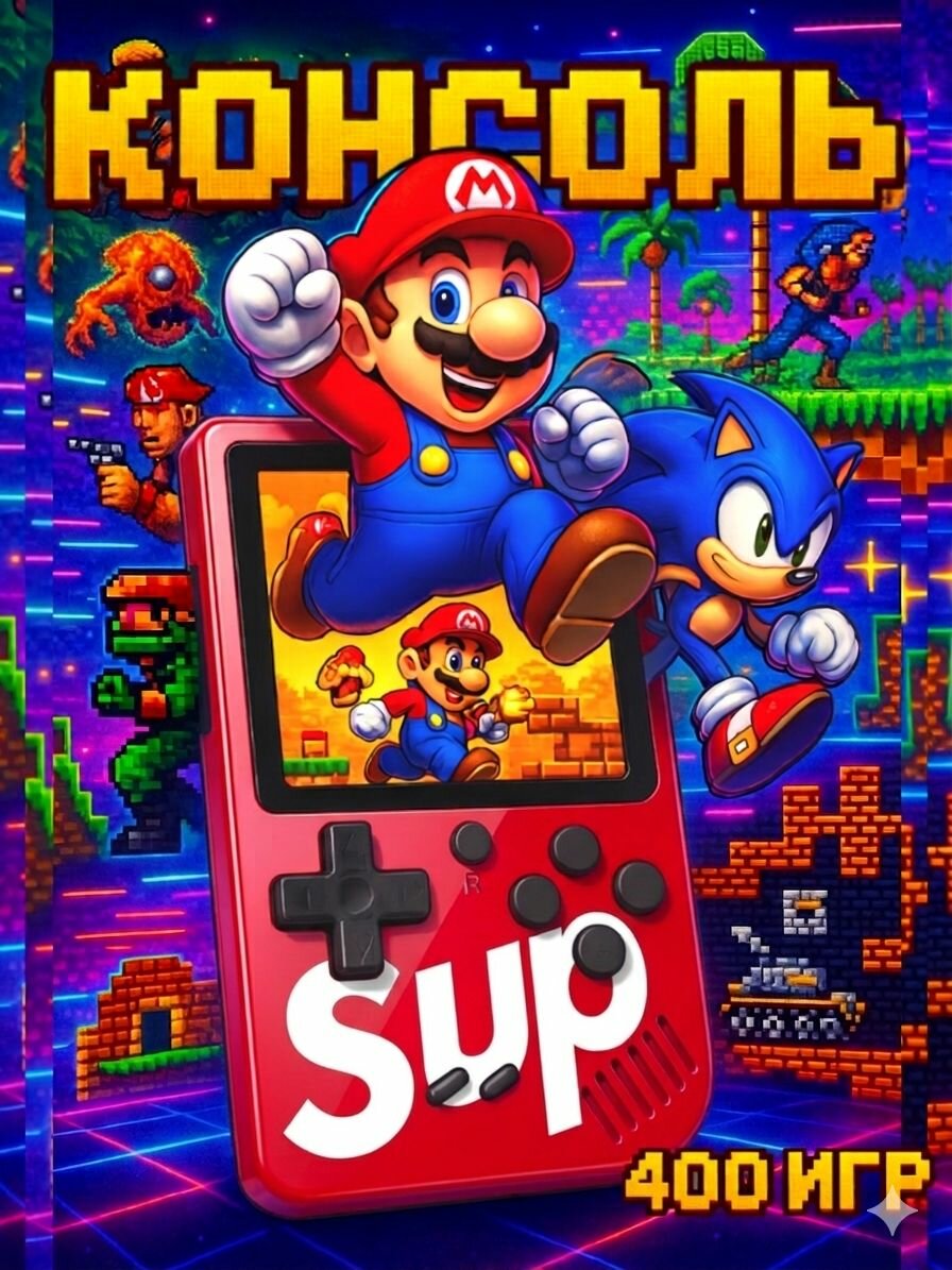 Портативная игровая приставка (ретро-консоль) Sup game box 400 in 1, красная