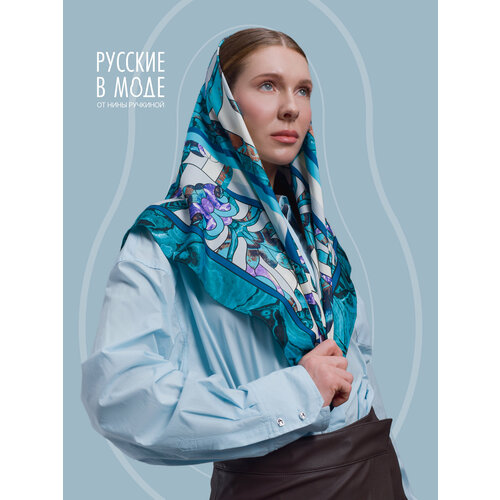 фото Платок русские в моде by nina ruchkina каменный цветок для девочек и женщин,90х90 см, изумрудный