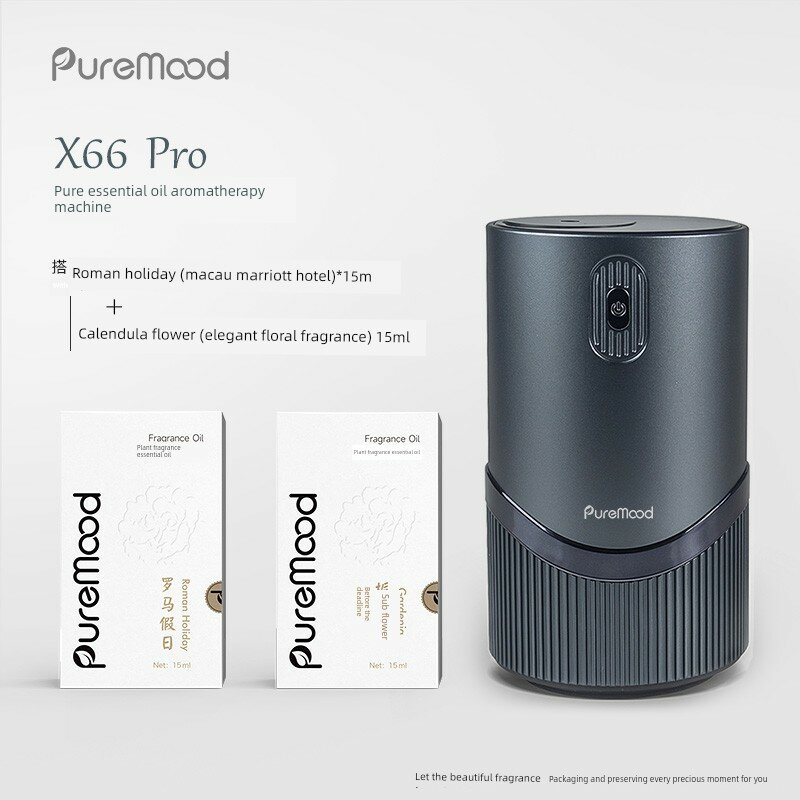 Диффузор для ароматерапии X66pro, серо-голубой, алюминий, автомобильный и домашний, 2 сопла, с Roman Holiday 15 мл и