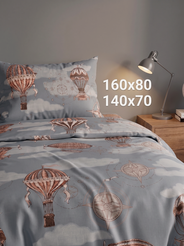 Изображение товара Детское постельное белье "Дирижабли" 369/5, 100% хлопок, бязь, серое, 160x80 369/5