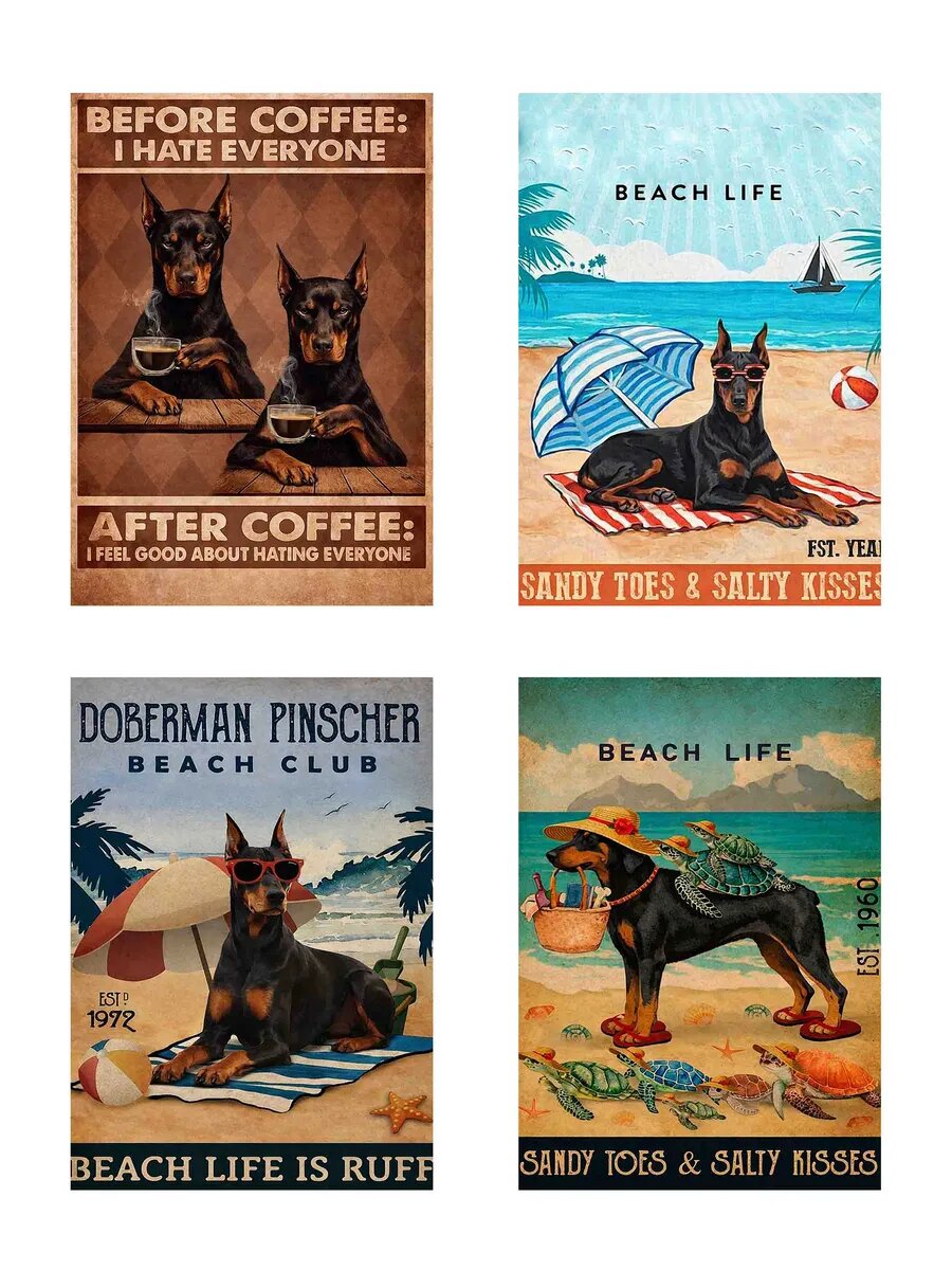 Доберман-пинчер, Beach Life 1960, 4 Плаката, 30x21см