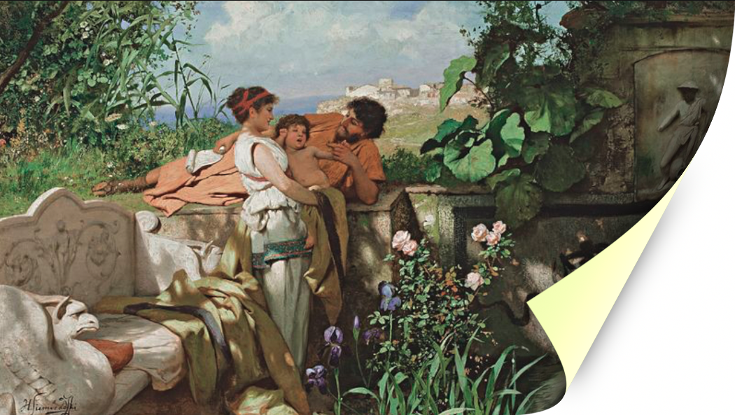 "Отдых у фонтана", Семирадский Г. И, картина для интерьера (репродукция) (50х28 см / без подрамника)