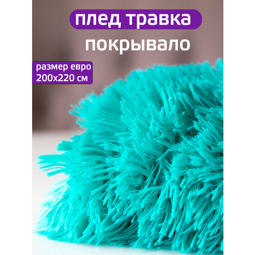 фото Плед 200x220 см "травка", искуственный мех, двусторонний, цветбирюзовый