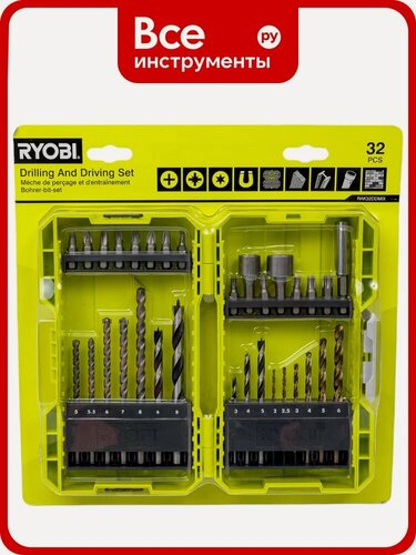 Изображение товара Набор бит и сверл RAK32DDMIX 32 шт Ryobi 5132004425, металл, для дрелей-шуруповертов