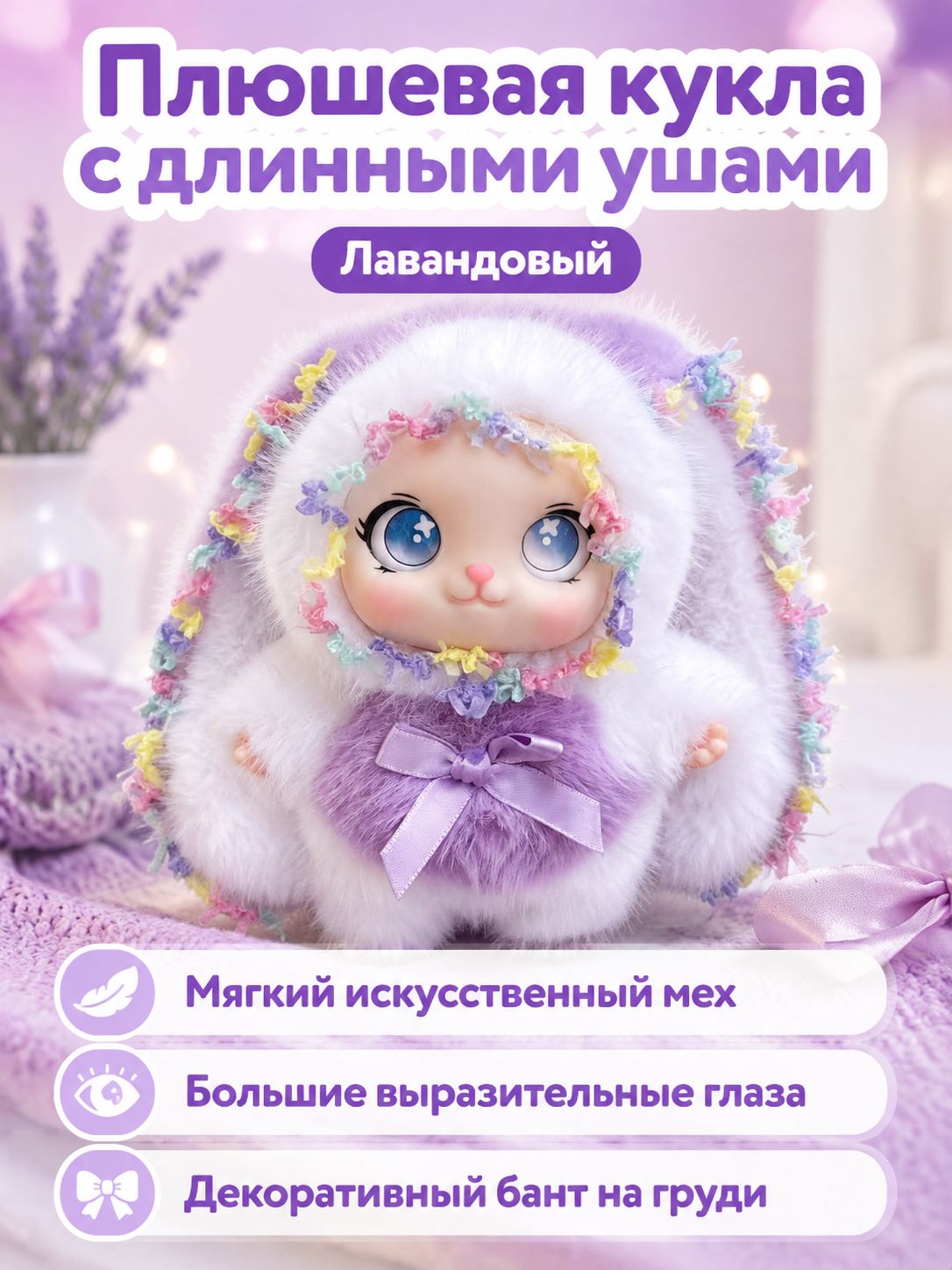 Плюшевая игрушка зайка 18 см с длинными ушами и кружевами, брелок-подвеска для автомобиля и сумки, подарок для детей