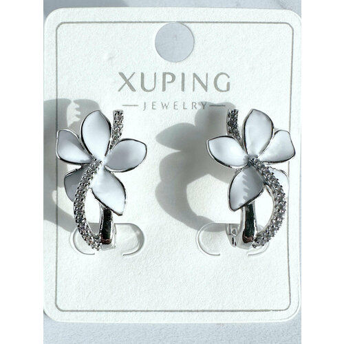 фото Серьги непарные xuping jewelry, циркон, размер 20 мм, серебристый/белый