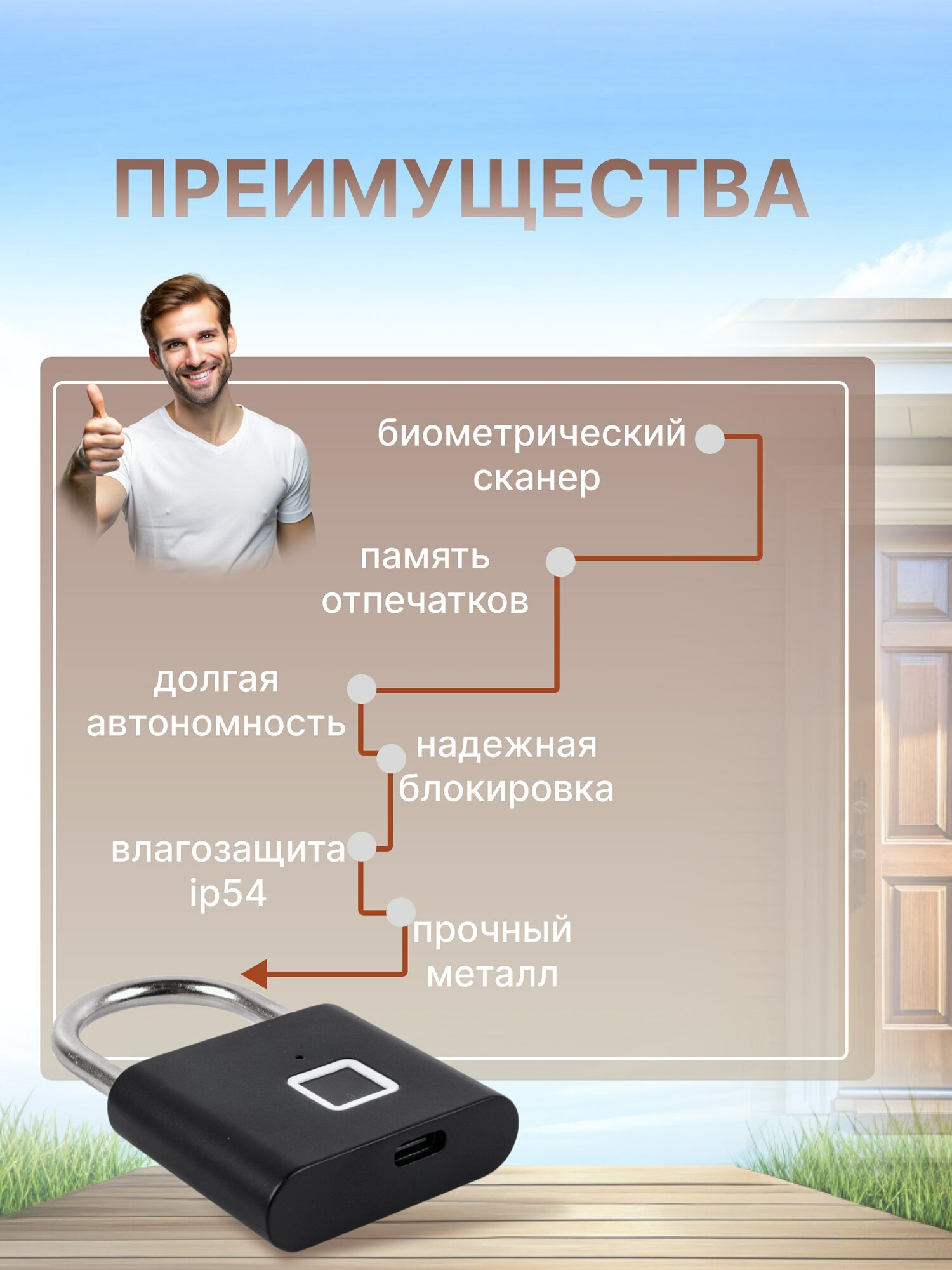 Электронный навесной замок с отпечатком пальца — фото 1