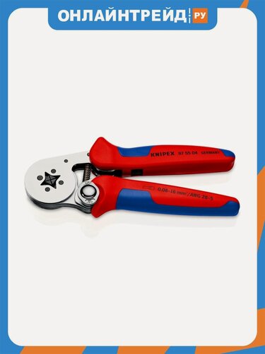 Изображение товара Пресс-клещи Knipex для контактных гильз DIN 46228 1+4, обжим: квадрат, боковые, 1 гнездо, 0.08-10 + 16 мм, 2 х 6 мм, длина 180 мм, хром