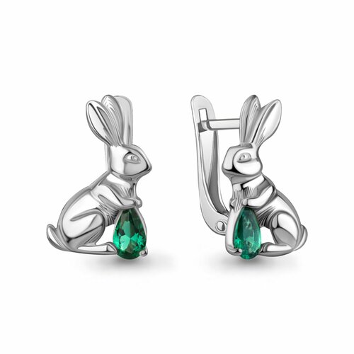 фото Серьги diamant online, серебро, 925 проба, родирование, изумруд синтетический, длина 1.5 см, , зеленый