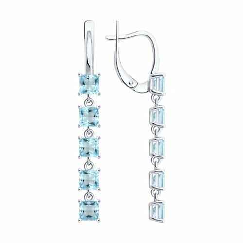 фото Серьги diamant online, серебро, 925 проба, родирование, топаз, длина 4.2 см, , голубой