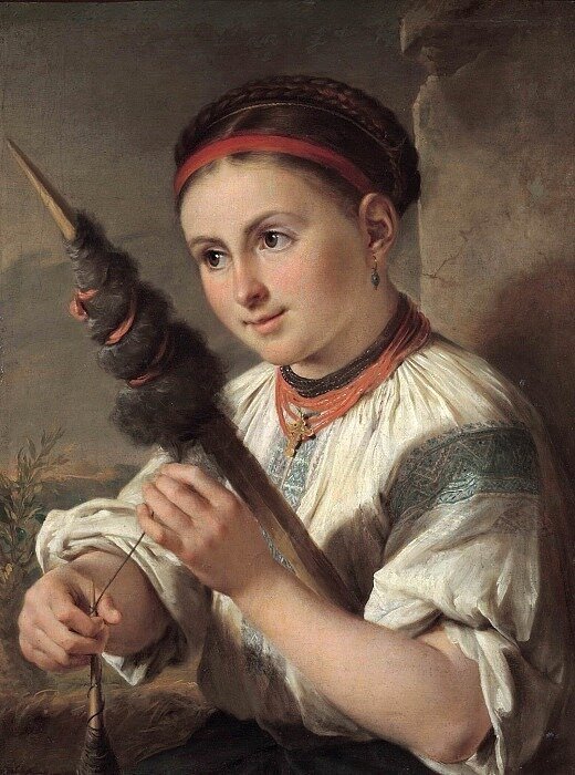"Пряха", Тропинин В. А, картина для интерьера (репродукция) (40х54 см / без подрамника)