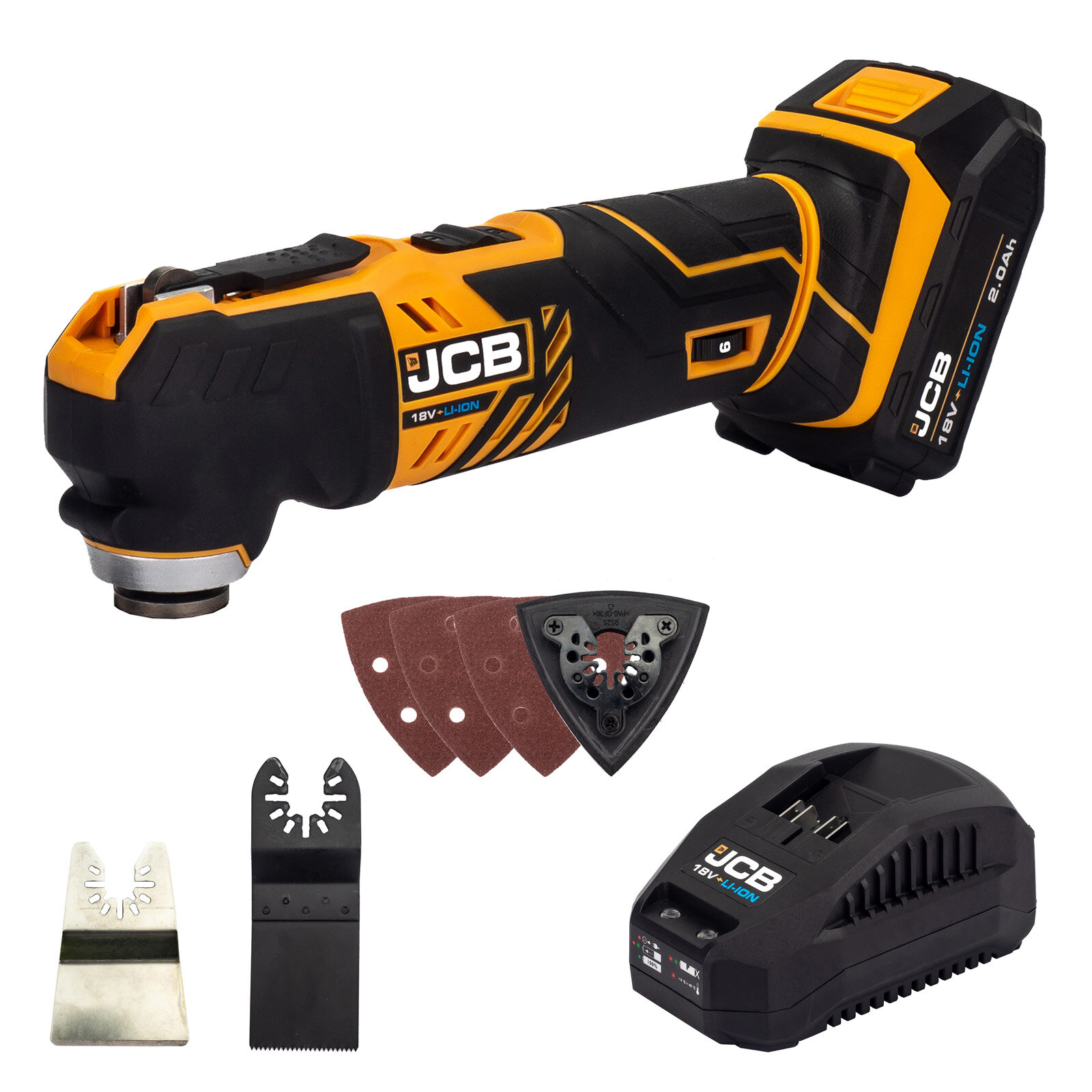 JCB Инструмент многофункциональный (-18MT-B-E)18V,5000-15000 об/мин в в к-те с зарядным устройством(-18VFC-E)2.4A и батареей аккум(-20LI-E) 2.0AH JCB-18MT-2XB-E(57233)