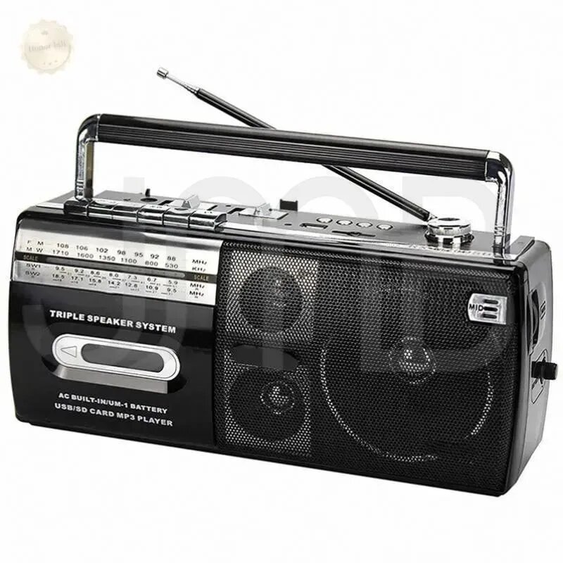 Магнитола Hi-AMP TRIPLE SPEAKER SYSTEM черного цвета с FM/AM радио и кассетным плеером
