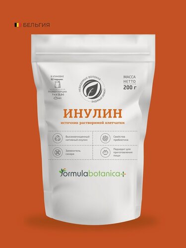 Изображение товара Высокоочищенный Инулин Formulabotanica+, порошок, источник растворимой клетчатки, 200г