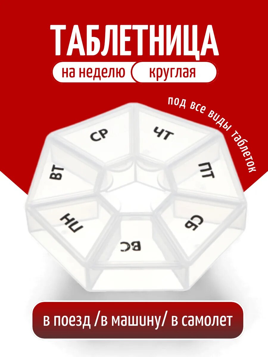 VETTA Бокс для таблеток, пластик, "Неделька" 8,5см практичный и стильный аксессуар для хранения таблеток и капсул.