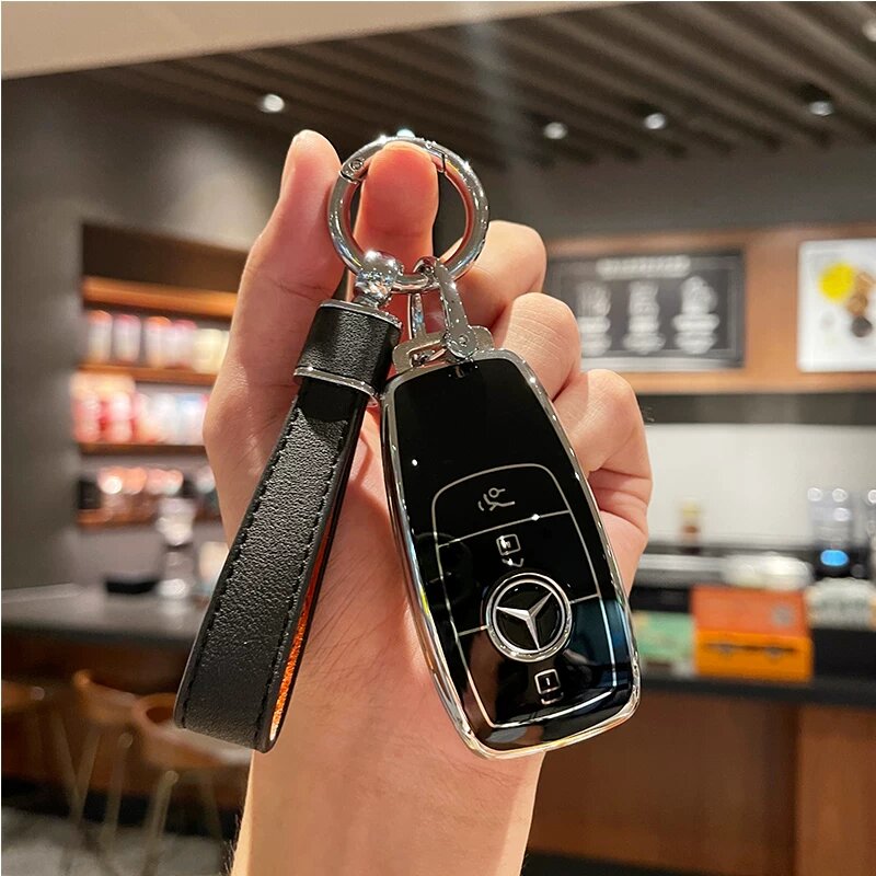 Чехол для ключей Mercedes-Benz для моделей E-класса, C-класса, S-класса, A-класса, GLC — классический черный цвет с