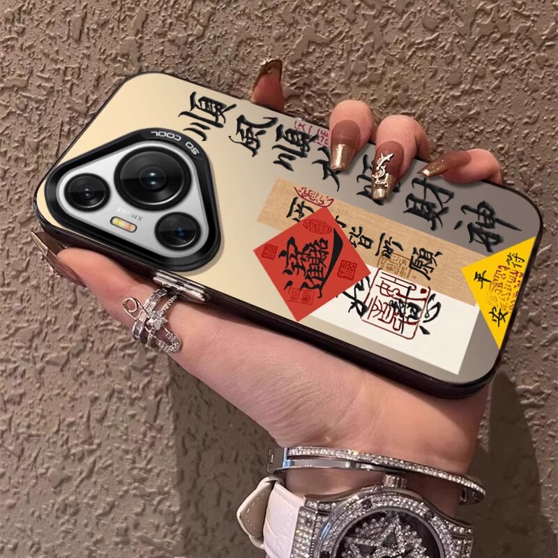 Чехол для Huawei P50 Pro с дизайном амулета удачи, черная рамка, серебристое покрытие IMD, премиальная защита
