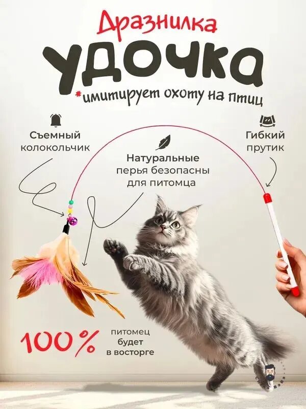 Игрушка для кошек / дразнилка - удочка с перьями