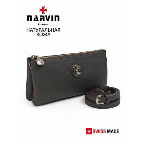 фото Сумка клатч narvin, фактура зернистая, коричневый