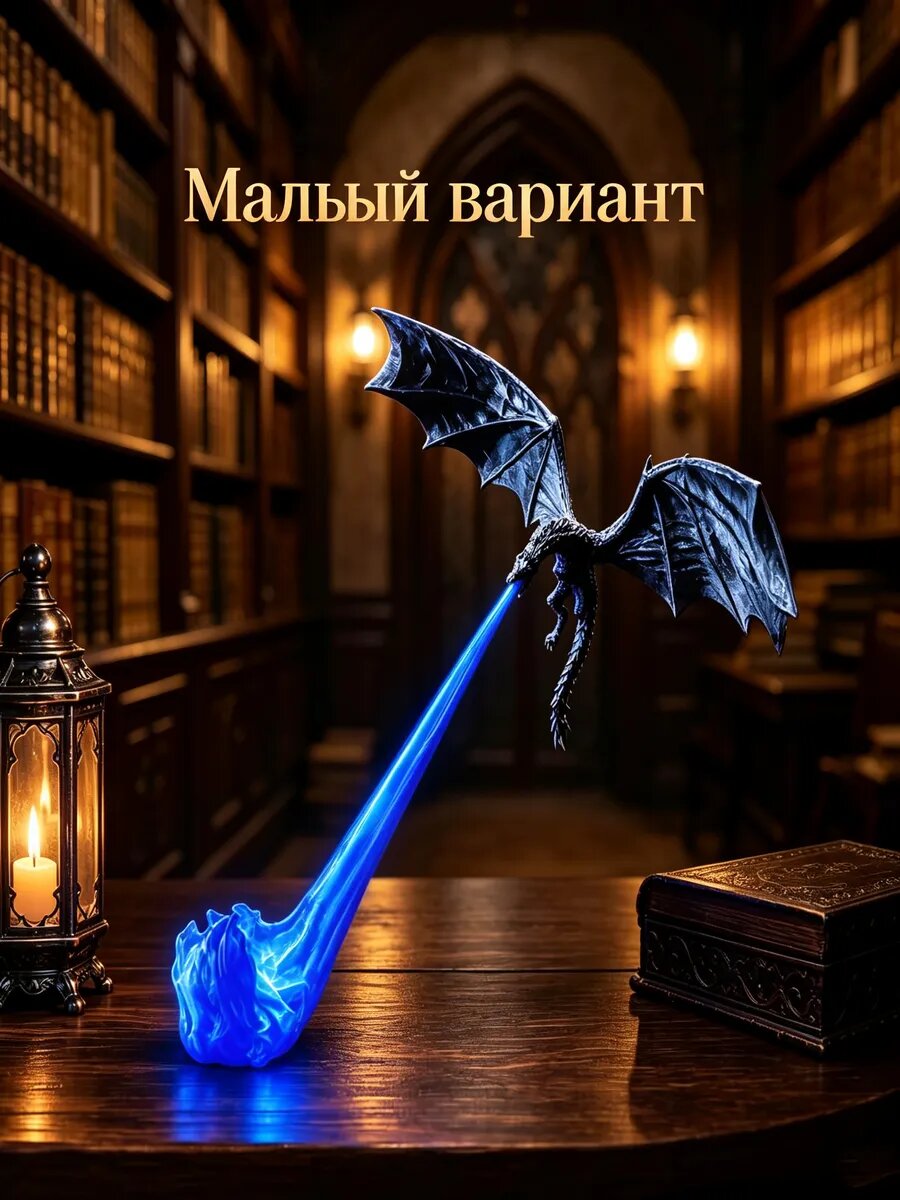 Фигурка дракон с огнём для фэнтези-декора полки