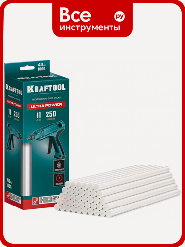 Изображение товара Ультрамощные прозрачные клеевые стержни KRAFTOOL Ultra Power – универсальный клей, высокая адгезия, материал