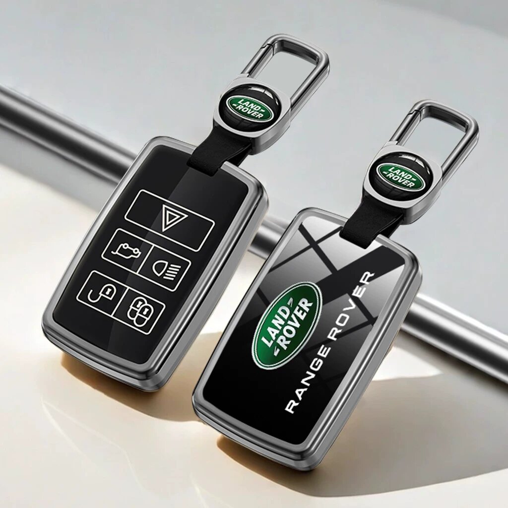 Чехол для ключа Land Rover A Style с серым ободком черного цвета и металлической застежкой с логотипом автомобиля для