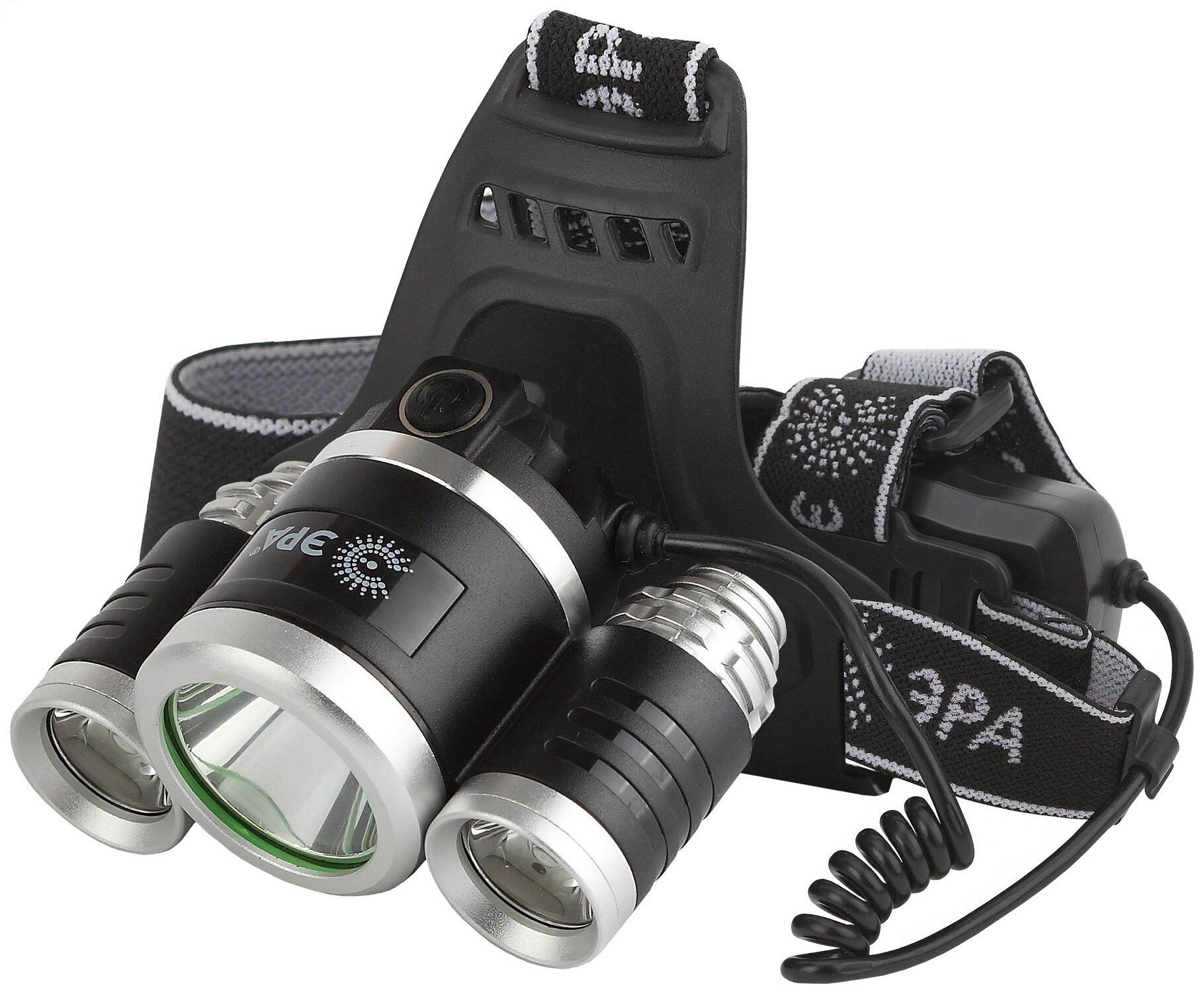 Фонарь налобный светодиодный 8Вт 640/320Лм IP40 SMD 3 режима аккумуляторный алюминиевый GA-809 трехламповый High Power Headlamp
