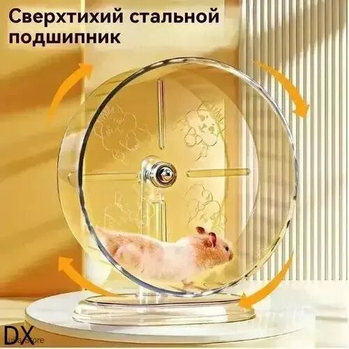 Бесшумное беговое колесо для хомяка диаметр 21 см с подставкой, прозрачное акриловое колесо для декоративной крысы шиншиллы ежа, регулируемая высота, противоскользящая поверхность