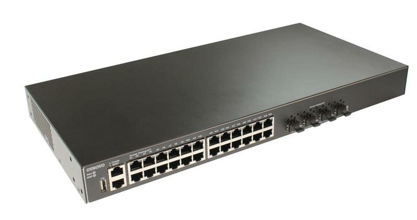 Коммутатор управляемый стекируемый L3 SW-24G4X-L3ST Gigabit Ethernet на 24хRJ45 + 4х10G SFP+ Uplink OSNOVO 14695