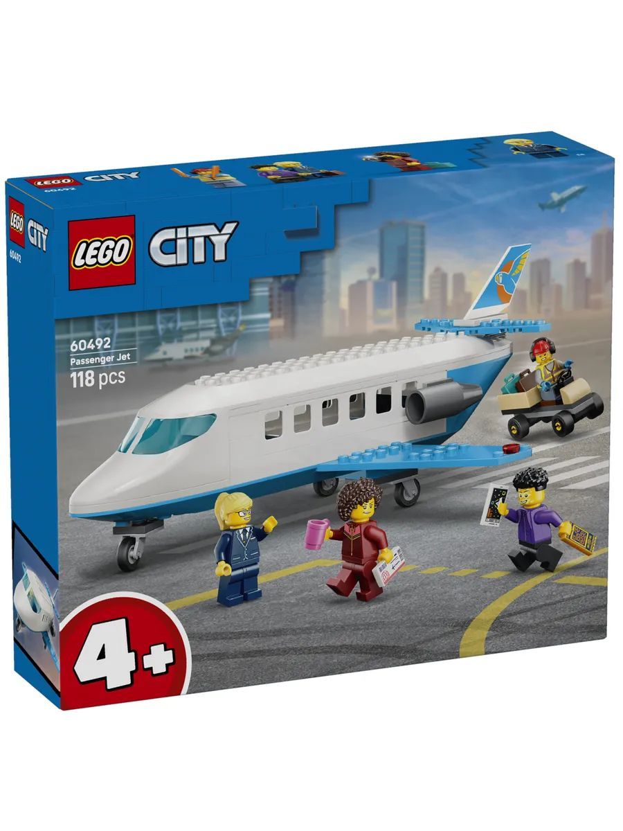 Конструктор LEGO City Пассажирский самолёт, 118 деталей, возраст от 4+, 60492