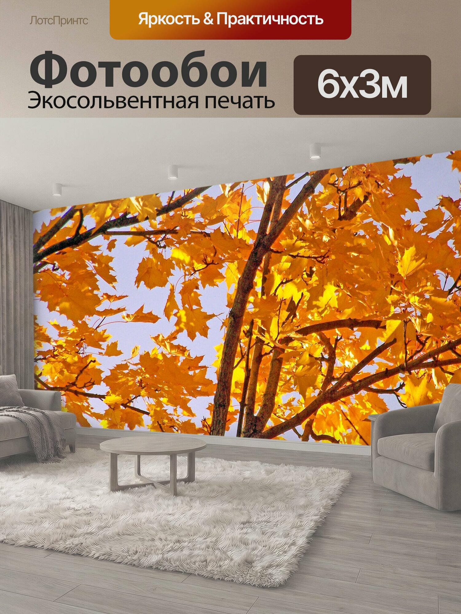 Фотообои "Желтый, клен, дерево" 600x300 см. экосольвентная печать