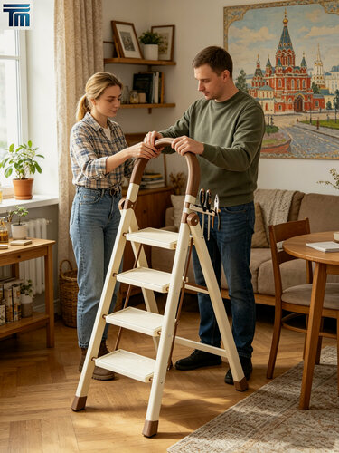 Изображение товара Легкая стремянка, домашняя лестница, складная, противоскользящие педали, без установки