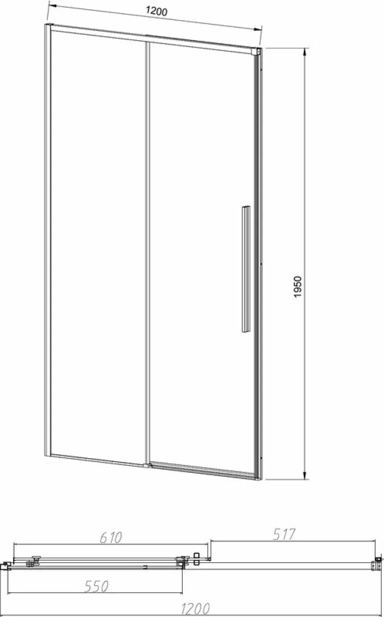 Душевая дверь в нишу Vincea Slim-N VDS-4SN120CLB 120 см, профиль черный, Алюминий, на пол или на поддон, 200×40×30 см — фото 1