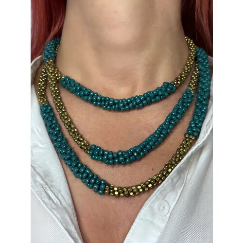 фото Колье, бисер, длина 150 см, dark blue