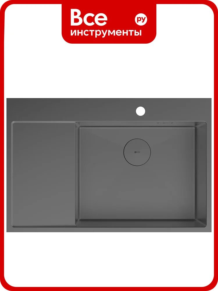 Мойка кухонная с крылом Lemark KEZADRA 780P из нерж. стали, чаша справа, графит, в комплекте крепеж, арматура сливная с прямоуг. переливом, сифон 9936155