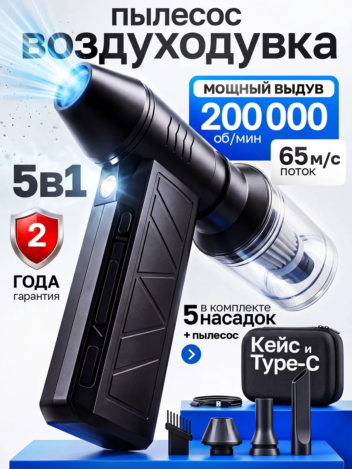 Воздуходувка-пылесос аккумуляторная мощная многофункциональная портативная профессиональная с кейсом