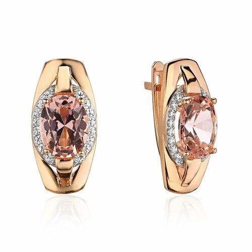 фото Серьги diamant online, красное золото, 585 проба, морганит, фианит, длина 1.95 см, , розовый