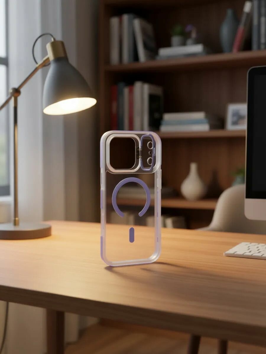 Чехол Crystal Stand Case, для iPhone 17 Pro Max, прозрачный, сиреневый