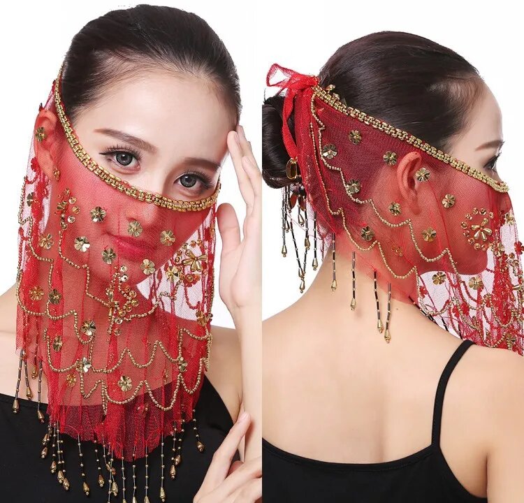 Маска для танца живота IDEASKY с блестками Красный, Red