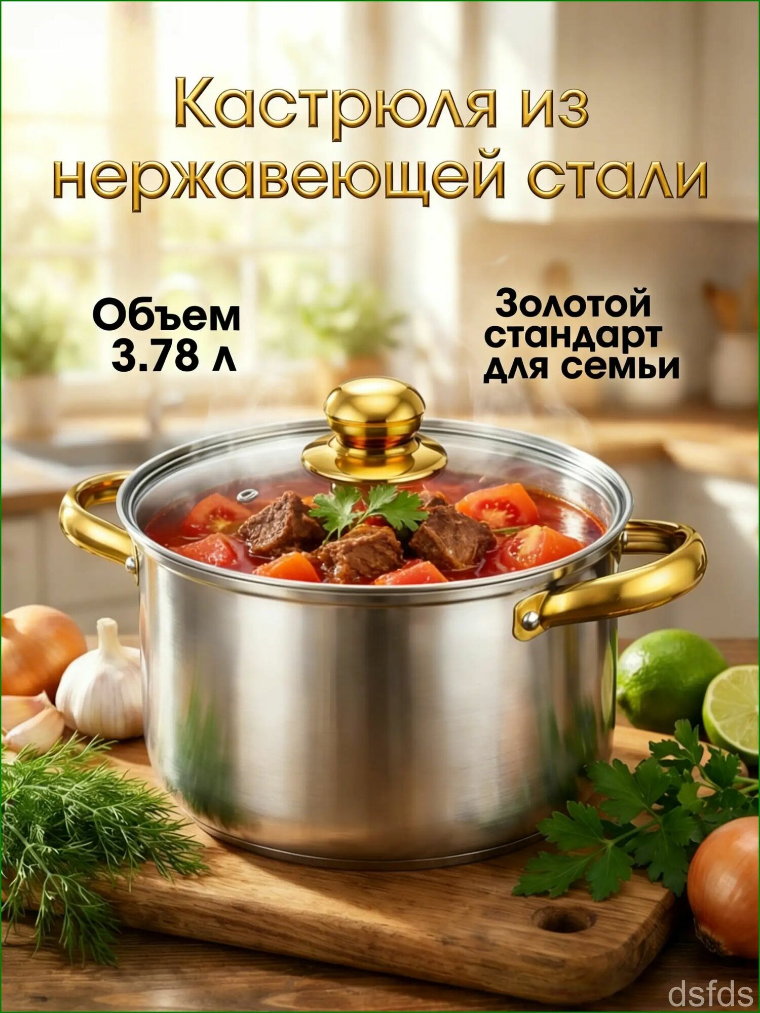 Кастрюля 17 см 3,78 л с крышкой 1 шт нержавеющая сталь